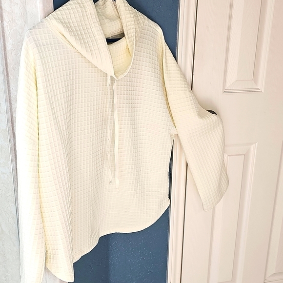 NWT Max Studio Funnel Neck Waffle Knit Drawstring Pullover IVORY X-Large - Picture 2 of 12